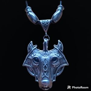 Handmade Necklace with Wolf and Tibetan Silver Beads